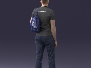 000134 Young Man with Backpack and Event Badge 0608 3D Модель