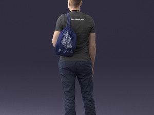 000134 Young Man with Backpack and Event Badge 0608 3D Модель