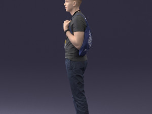 000134 Young Man with Backpack and Event Badge 0608 3D Модель