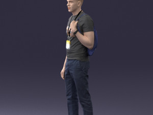 000134 Young Man with Backpack and Event Badge 0608 3D Модель
