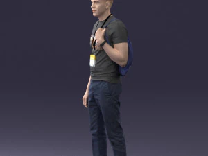 000134 Young Man with Backpack and Event Badge 0608 3D Model