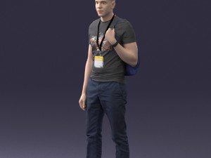 000134 Young Man with Backpack and Event Badge 0608 3D Модель