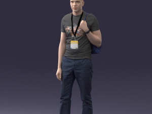 000134 Young Man with Backpack and Event Badge 0608 3D Модель