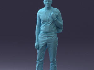 000134 Young Man with Backpack and Event Badge 0608 3D Модель