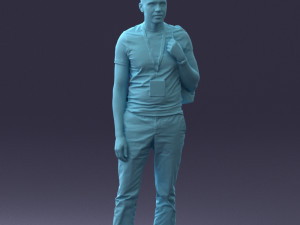 000134 Young Man with Backpack and Event Badge 0608 3D Модель