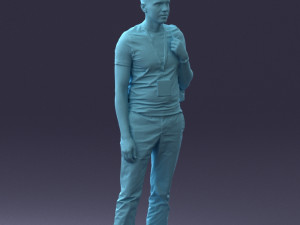 000134 Young Man with Backpack and Event Badge 0608 3D Модель