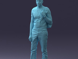 000134 Young Man with Backpack and Event Badge 0608 3D Модель