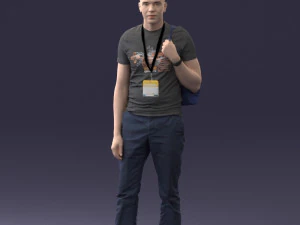 000134 Jeune homme avec sac &agrave; dos et badge d'&eacute;v&eacute;nement 0608 3dp Modèles 3D en vedette