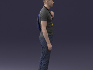 000134 Young Man with Backpack and Event Badge 0608 3dp Model Cetak 3D