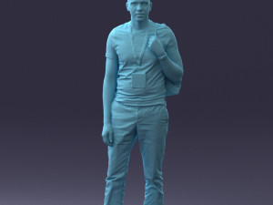 000134 Young Man with Backpack and Event Badge 0608 3dp Model Cetak 3D