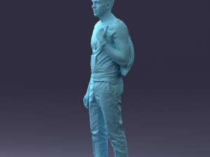 000134 Young Man with Backpack and Event Badge 0608 3dp Model Cetak 3D