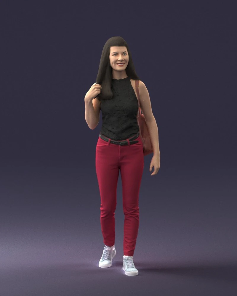 000137 Smiling Young Woman with Backpack 0618 3D Model .c4d .max .obj .3ds .fbx .stl .blend 