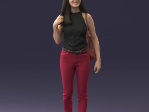 000137 Smiling Young Woman with Backpack 0618 3D Model
