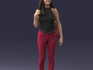 000137 Smiling Young Woman with Backpack 0618 3D Model
