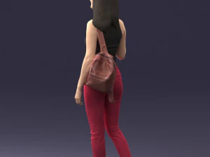 000137 Smiling Young Woman with Backpack 0618 3D Model