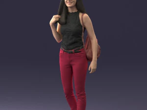000137 Smiling Young Woman with Backpack 0618 3D Model