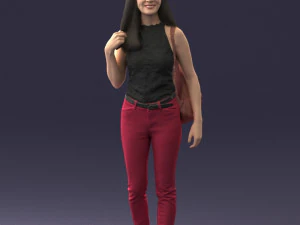 000137 Smiling Young Woman with Backpack 0618 3D Model