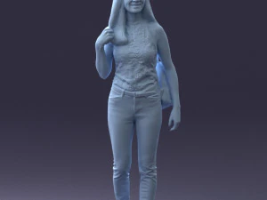 000137 Smiling Young Woman with Backpack 0618 3D Model