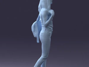 000137 Smiling Young Woman with Backpack 0618 3D Model