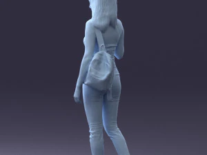 000137 Smiling Young Woman with Backpack 0618 3D Model