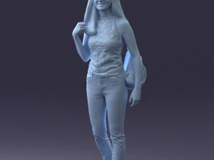 000137 Smiling Young Woman with Backpack 0618 3D Model