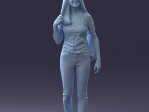 000137 Smiling Young Woman with Backpack 0618 3D Model