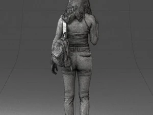 000137 Smiling Young Woman with Backpack 0618 3D Model
