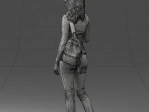 000137 Smiling Young Woman with Backpack 0618 3D Model