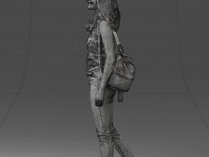 000137 Smiling Young Woman with Backpack 0618 3D Model
