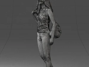 000137 Smiling Young Woman with Backpack 0618 3D Model