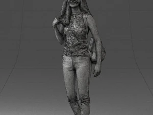 000137 Smiling Young Woman with Backpack 0618 3D Model