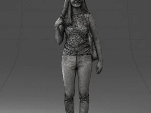 000137 Smiling Young Woman with Backpack 0618 3D Model