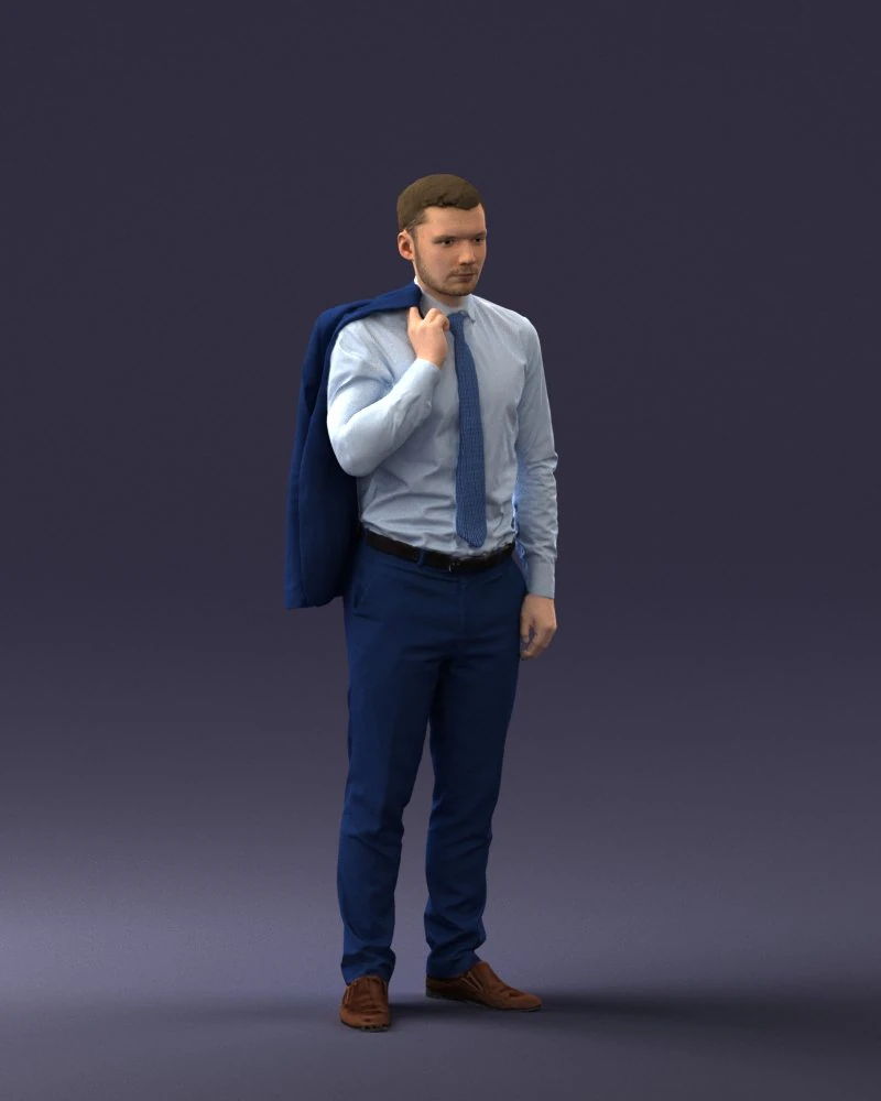 000146 Stylish Businessman Holding Jacket 0709 3dp 3D Print Model .c4d .max .obj .3ds .fbx .stl .blend
