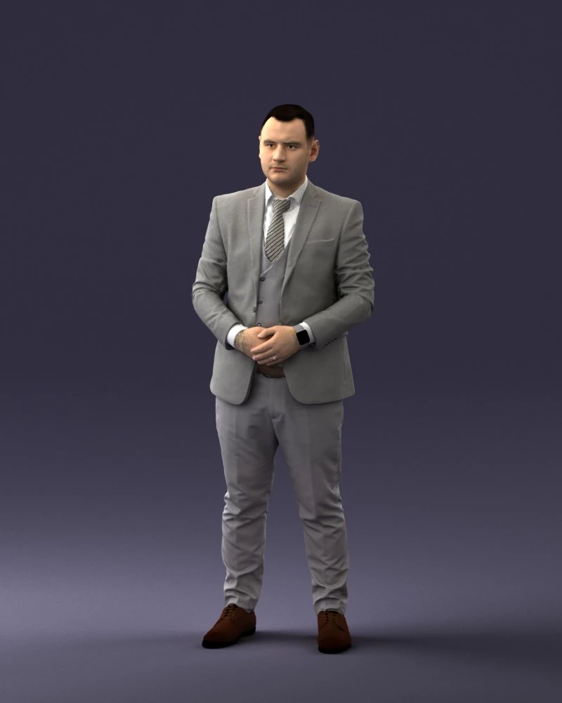 000147 Businessman in Grey Suit 0709 3D Model .c4d .max .obj .3ds .fbx .stl .blend 