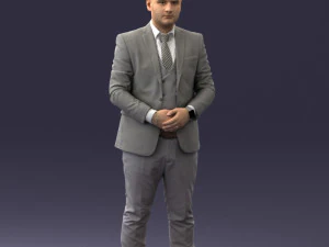 000147 Businessman in Grey Suit 0709 3D Model