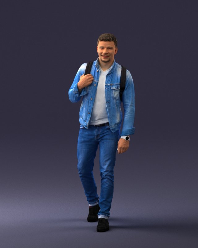 000149 Casual Man in Denim Outfit with Backpack 0711 3D Model .c4d .max .obj .3ds .fbx .stl .blend
