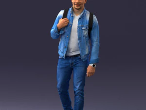 000149 Homem Casual em Roupa Jeans com Mochila 0711 Modelo 3D