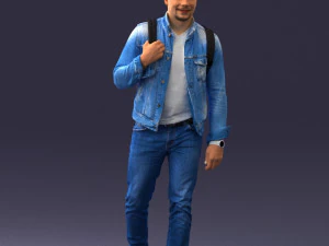 000149 Casual Man in Denim Outfit with Backpack 0711 3D Model
