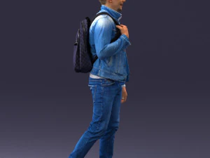 000149 Casual Man in Denim Outfit with Backpack 0711 3D Model