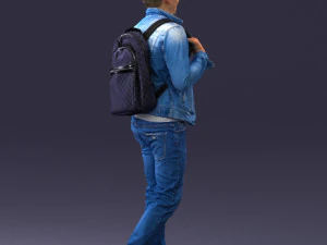 000149 Casual Man in Denim Outfit with Backpack 0711 3D Model