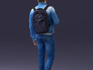 000149 Casual Man in Denim Outfit with Backpack 0711 3D Model