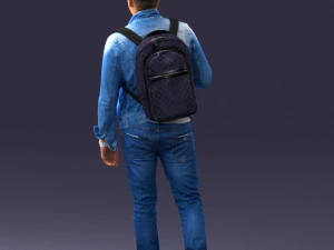 000149 Casual Man in Denim Outfit with Backpack 0711 3D Model