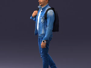 000149 Casual Man in Denim Outfit with Backpack 0711 3D Model