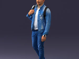 000149 Casual Man in Denim Outfit with Backpack 0711 3D Model