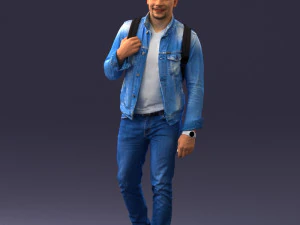 000149 Casual Man in Denim Outfit with Backpack 0711 3D Model
