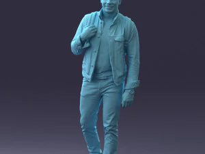 000149 Casual Man in Denim Outfit with Backpack 0711 3D Model