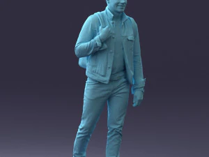 000149 Casual Man in Denim Outfit with Backpack 0711 3D Model