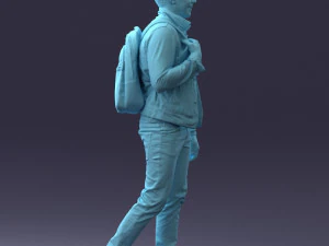 000149 Casual Man in Denim Outfit with Backpack 0711 3D Model