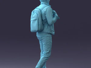 000149 Casual Man in Denim Outfit with Backpack 0711 3D Model