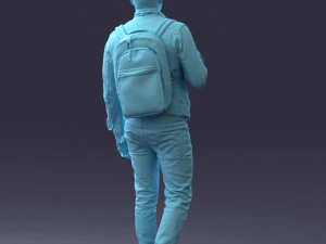 000149 Casual Man in Denim Outfit with Backpack 0711 3D Model